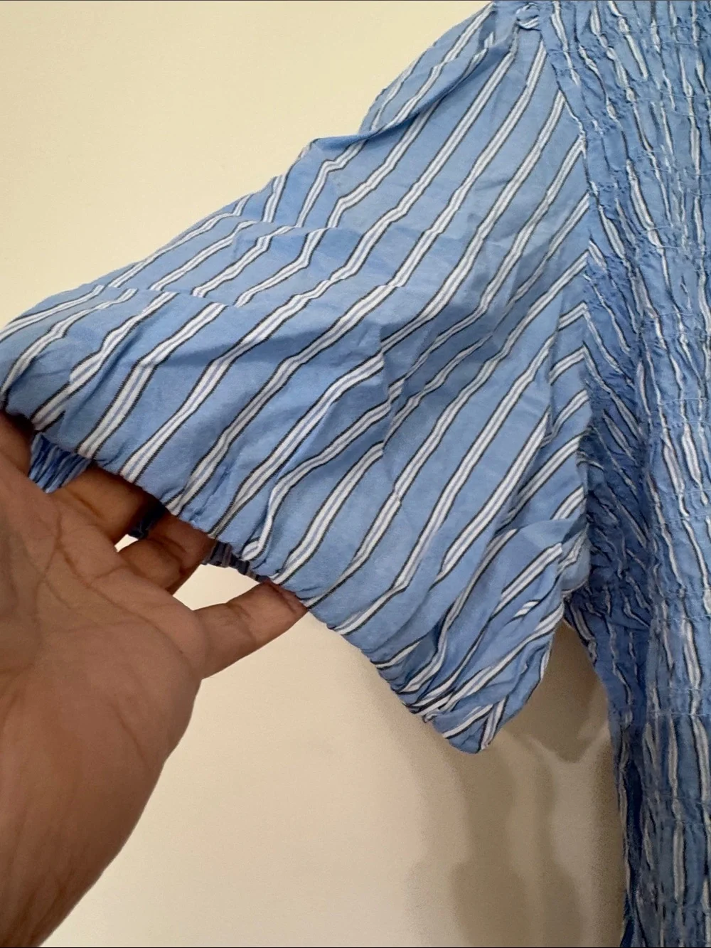 Old Navy Light Blue Striped Smocked Peplum Blouse